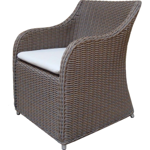 Portofino Outdoor Arm Dining Chair in Kubu Grey with White Cushion (Set of 2)